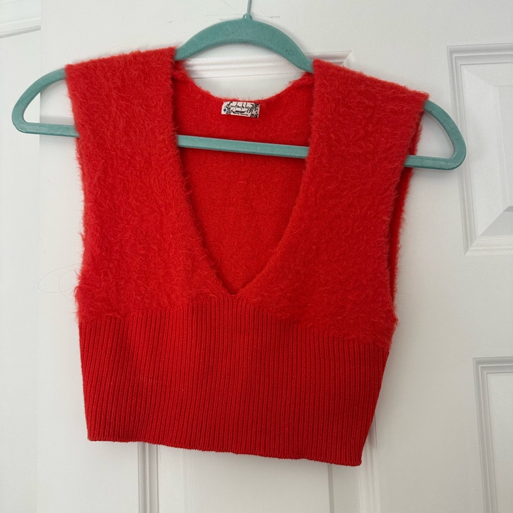 Free People Vibrant Red Fuzzy Crop Top size XS